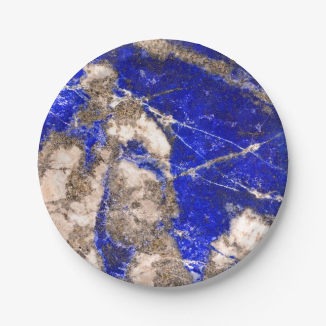 Abstract Blue Granite blue marble  blue stone Paper Plates (Front)