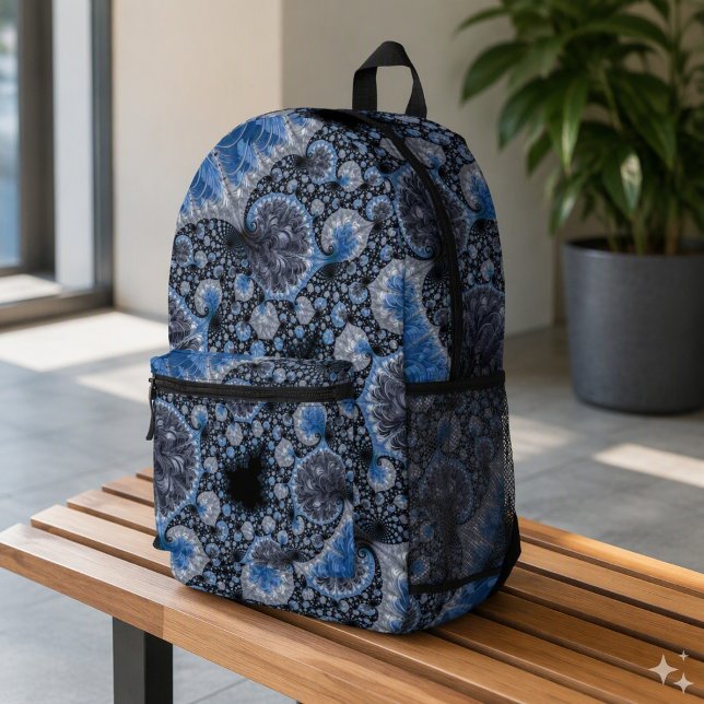 Abstract Blue Gray Black Fractal Printed Backpack (Creator Uploaded)