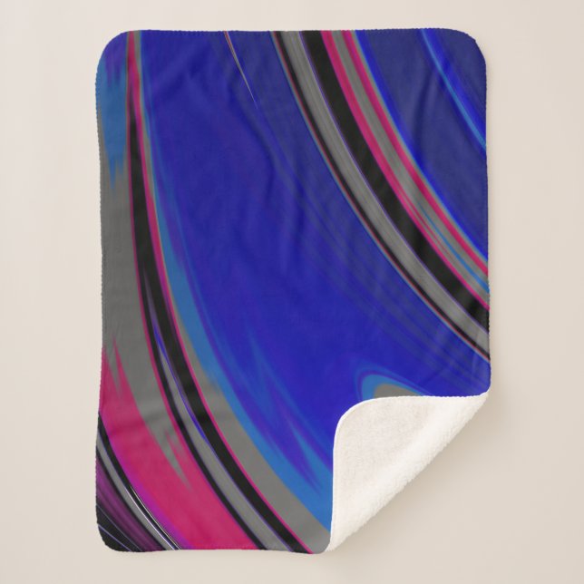 Abstract Blue Gray Magenta Fractal Swirl Sherpa Blanket (Front)