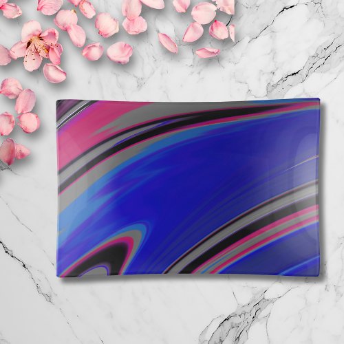 Abstract Blue Gray Magenta Fractal Trinket Tray