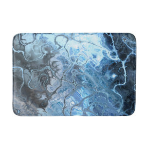 Abstract Blue & Gray Marble Ice Fluid Texture Bath Mat