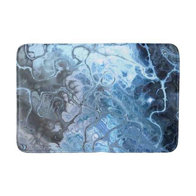 Abstract Blue & Gray Marble Ice Fluid Texture Bath Mat (Front)