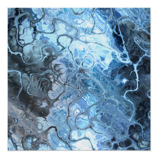 Abstract Blue & Gray Marble Ice Fluid Texture Poster (Front)