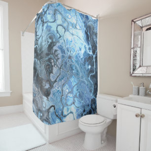 Abstract Blue & Gray Marble Ice Fluid Texture Shower Curtain