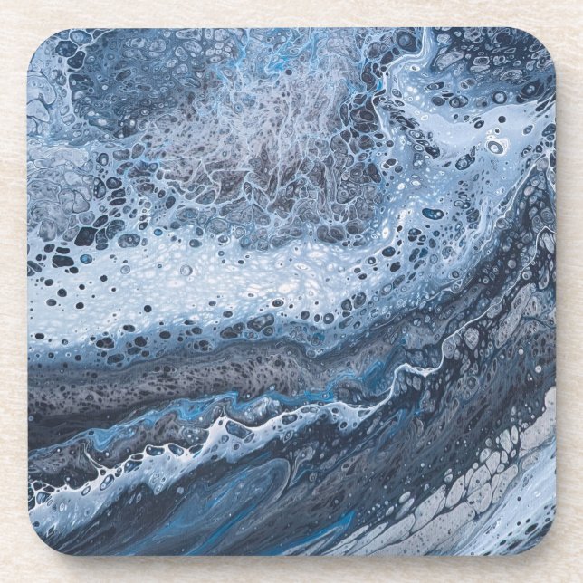 Abstract Blue & Gray Ocean Drift Beverage Coaster (Front)