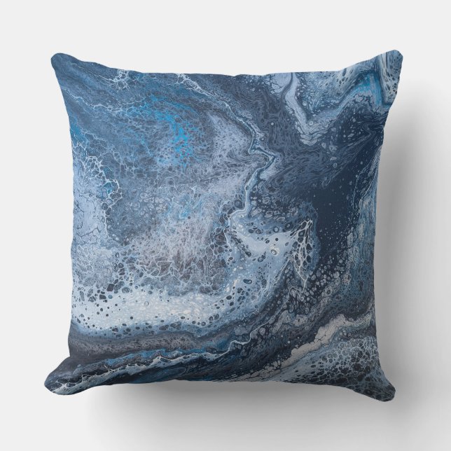 Abstract Blue & Gray Ocean Drift Throw Pillow (Front)