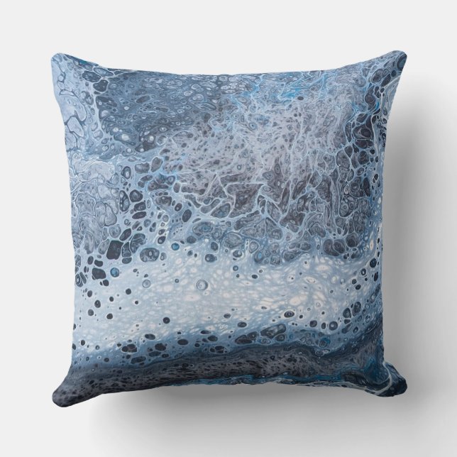Abstract Blue & Gray Ocean Drift Throw Pillow (Back)