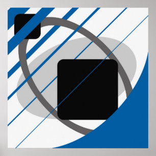 Abstract Blue Gray Off-White Black AP0002 Poster