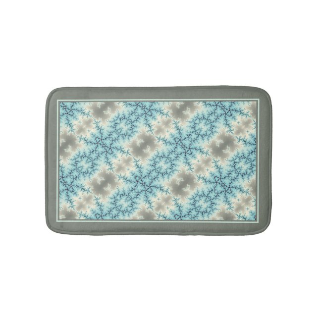 Abstract blue, gray snowflake pattern with border bath mat (Front)