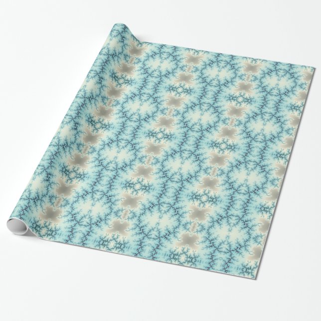 Abstract blue, gray snowflakes geometric pattern wrapping paper (Unrolled)