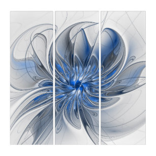Abstract Blue Gray Watercolor Fractal Art Flower