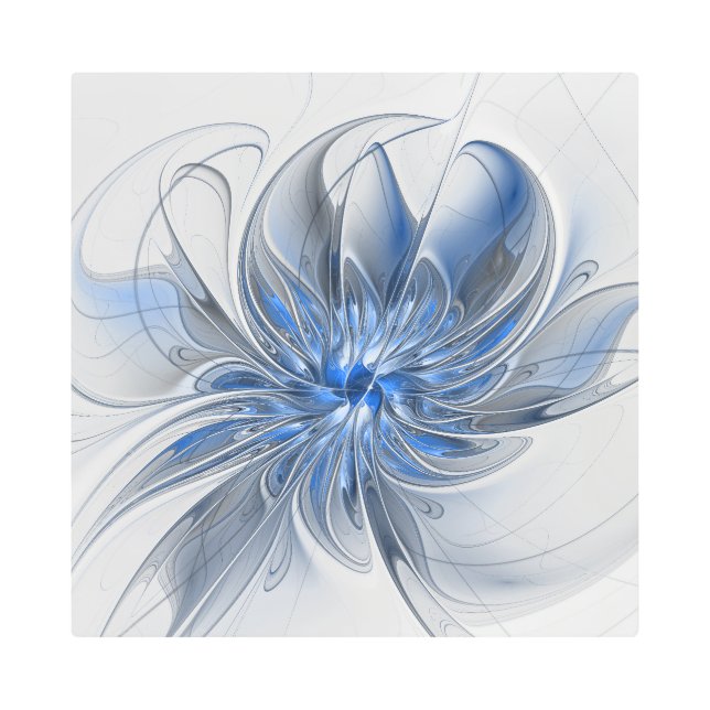 Abstract Blue Gray Watercolor Fractal Art Flower (Front)