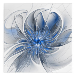 Abstract Blue Gray Watercolor Fractal Art Flower