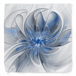 Abstract Blue Gray Watercolor Fractal Art Flower Bandana