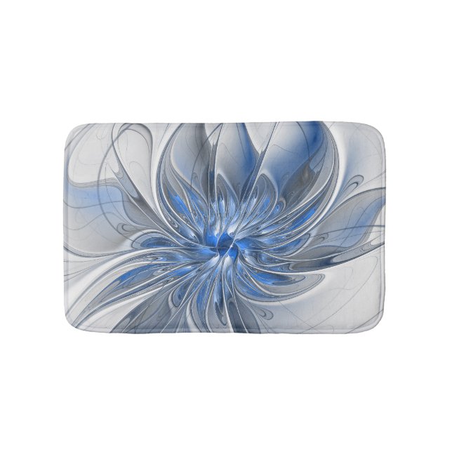Abstract Blue Gray Watercolor Fractal Art Flower Bath Mat (Front)