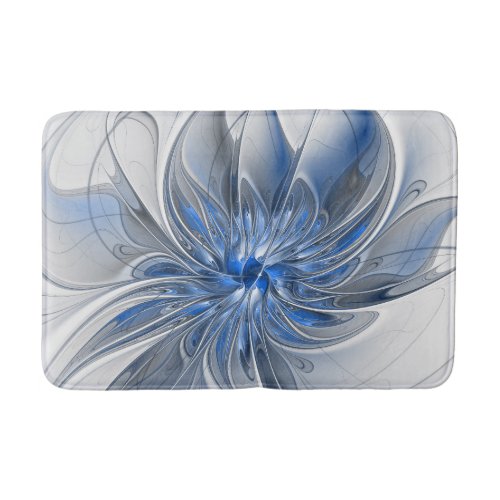 Abstract Blue Gray Watercolor Fractal Art Flower Bath Mat