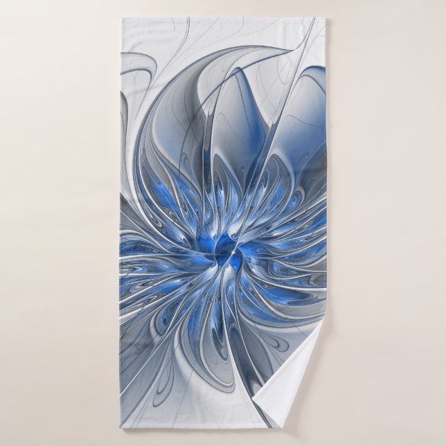 Abstract Blue Gray Watercolor Fractal Art Flower Bath Towel (Bath Towel)