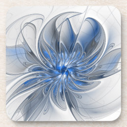 Abstract Blue Gray Watercolor Fractal Art Flower Beverage Coaster