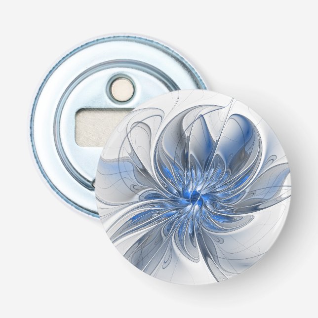 Abstract Blue Gray Watercolor Fractal Art Flower Bottle Opener (Front)