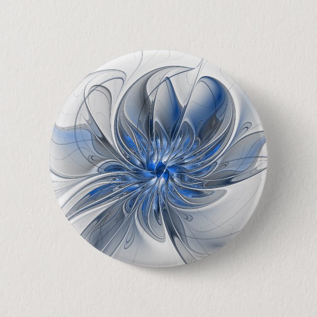 Abstract Blue Gray Watercolor Fractal Art Flower Button (Front)