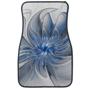 Abstract Blue Gray Watercolor Fractal Art Flower Car Floor Mat