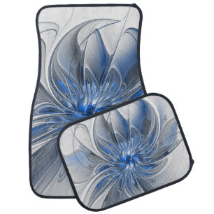 Abstract Blue Gray Watercolor Fractal Art Flower Car Floor Mat