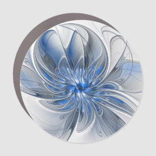 Abstract Blue Gray Watercolor Fractal Art Flower Car Magnet