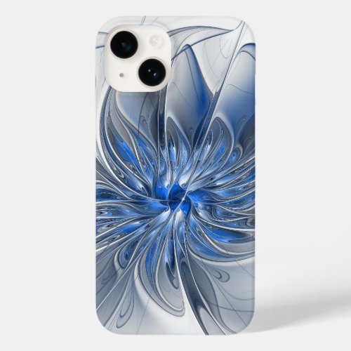 Abstract Blue Gray Watercolor Fractal Art Flower Case_Mate iPhone 14 Case