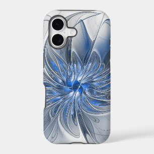 Abstract Blue Gray Watercolor Fractal Art Flower iPhone 17 Case