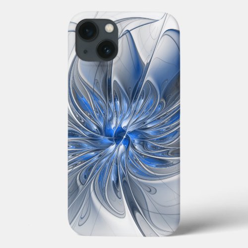Abstract Blue Gray Watercolor Fractal Art Flower iPhone 13 Case
