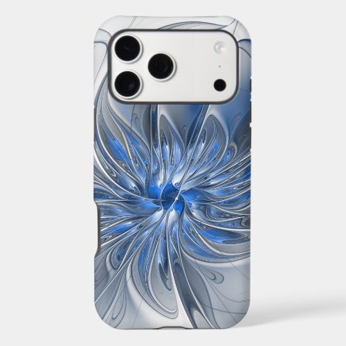 Abstract Blue Gray Watercolor Fractal Art Flower iPhone 17 Pro Max Case