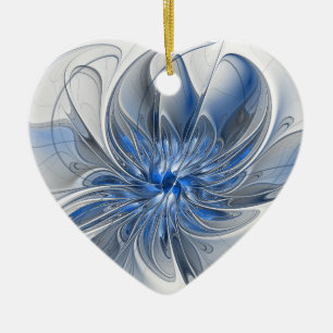 Abstract Blue Gray Watercolor Fractal Art Flower Ceramic Ornament