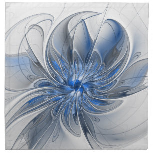 Abstract Blue Gray Watercolor Fractal Art Flower Cloth Napkin