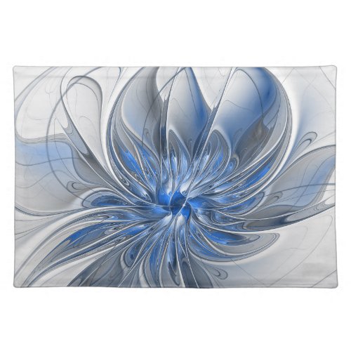 Abstract Blue Gray Watercolor Fractal Art Flower Cloth Placemat