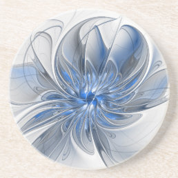 Abstract Blue Gray Watercolor Fractal Art Flower Coaster