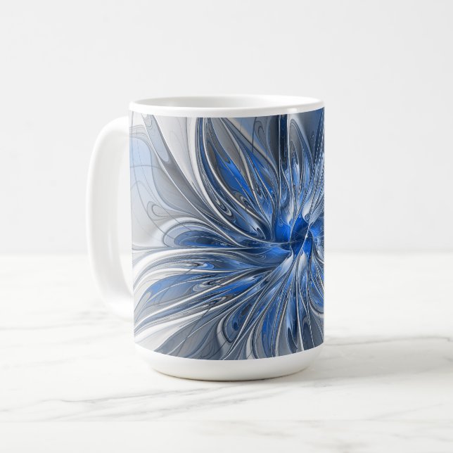 Abstract Blue Gray Watercolor Fractal Art Flower Coffee Mug (Front Left)