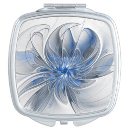 Abstract Blue Gray Watercolor Fractal Art Flower Compact Mirror