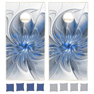 Abstract Blue Gray Watercolor Fractal Art Flower Cornhole Set