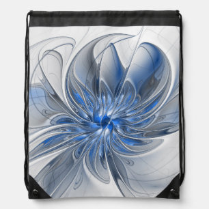 Abstract Blue Gray Watercolor Fractal Art Flower Drawstring Bag