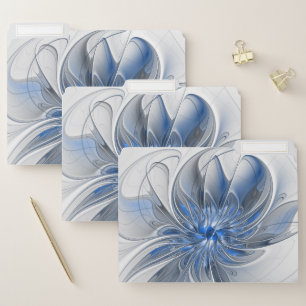 Abstract Blue Gray Watercolor Fractal Art Flower File Folder