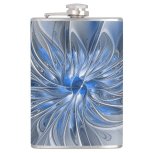 Abstract Blue Gray Watercolor Fractal Art Flower Flask