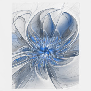 Abstract Blue Gray Watercolor Fractal Art Flower Fleece Blanket
