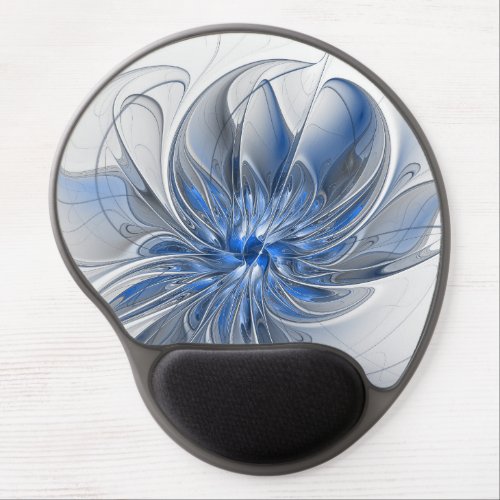 Abstract Blue Gray Watercolor Fractal Art Flower Gel Mouse Pad