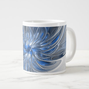 Abstract Blue Gray Watercolor Fractal Art Flower Giant Coffee Mug