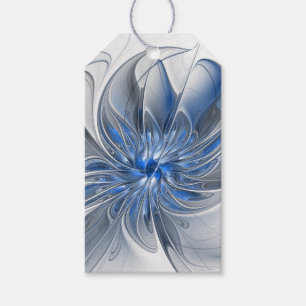 Abstract Blue Gray Watercolor Fractal Art Flower Gift Tags