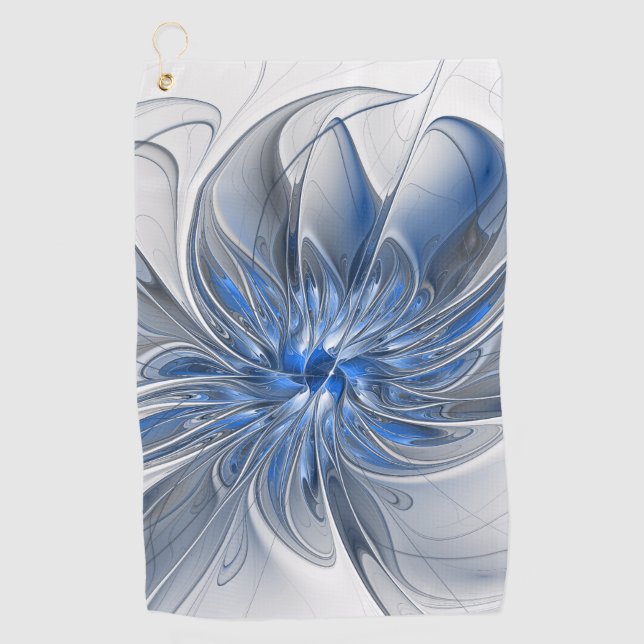 Abstract Blue Gray Watercolor Fractal Art Flower Golf Towel (Front)