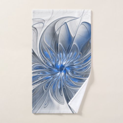 Abstract Blue Gray Watercolor Fractal Art Flower Hand Towel