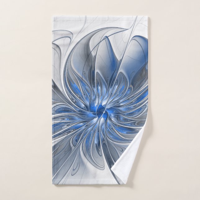 Abstract Blue Gray Watercolor Fractal Art Flower Hand Towel (Hand Towel)
