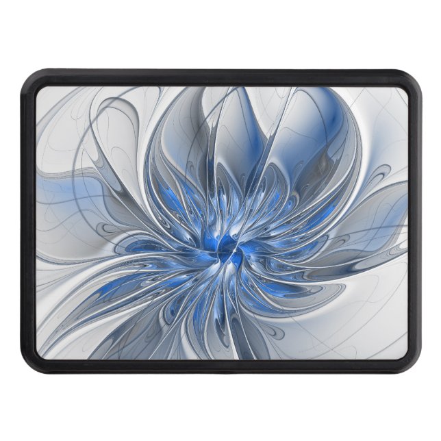 Abstract Blue Gray Watercolor Fractal Art Flower Hitch Cover (Front)