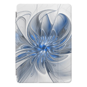 Abstract Blue Gray Watercolor Fractal Art Flower iPad Pro Cover